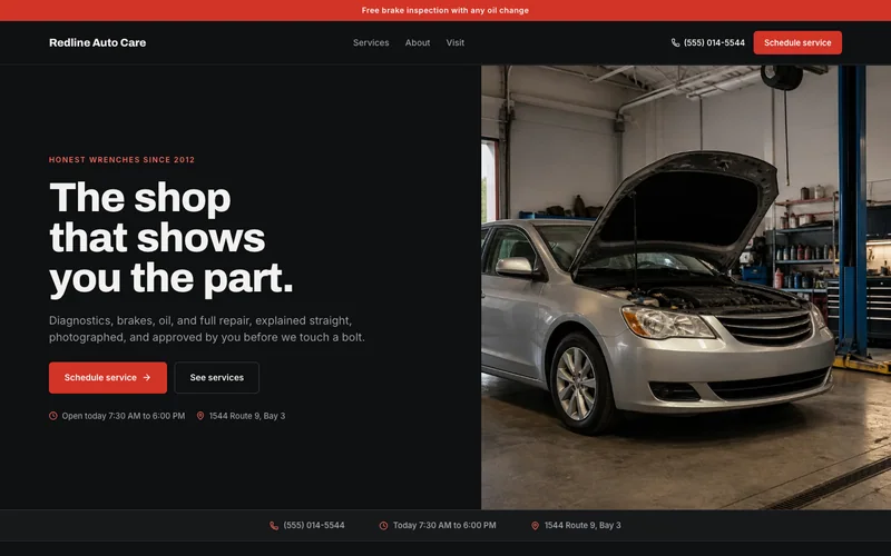 Auto repair website template with example content