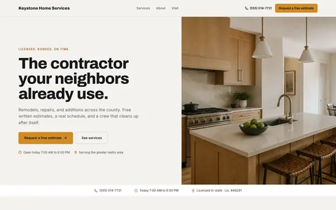 Contractor website template with example content