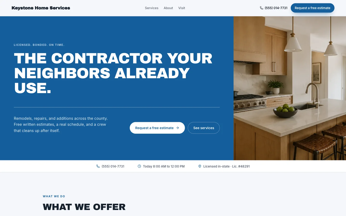 Contractors & trades website design with example business content