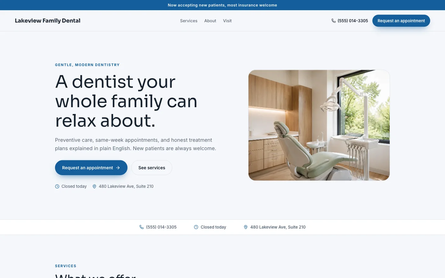 Dental & medical website design with example business content