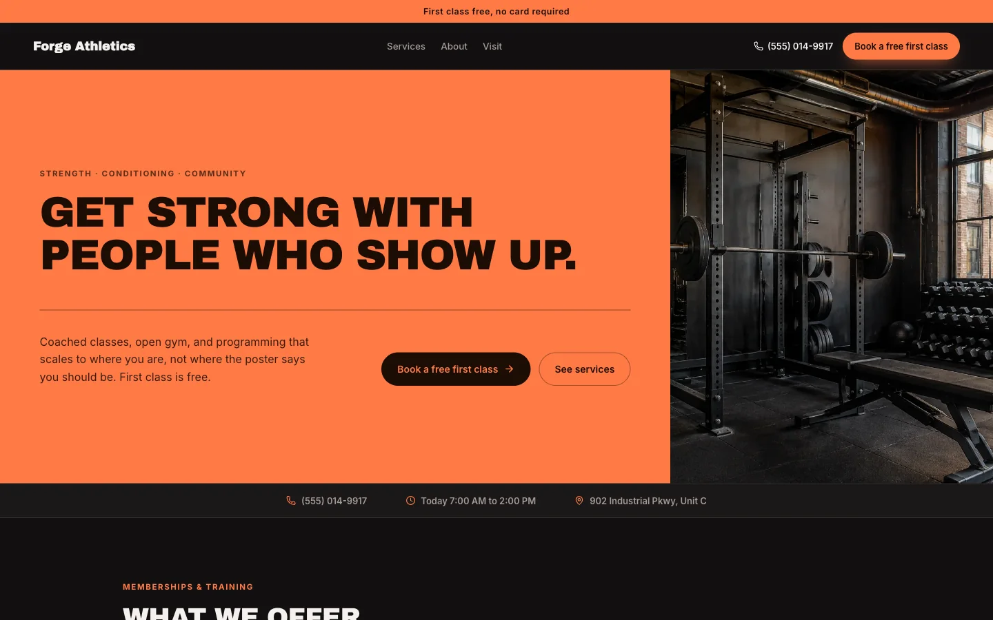 Gyms & fitness website design with example business content