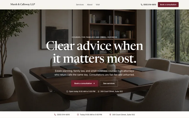 Law firm website template with example content
