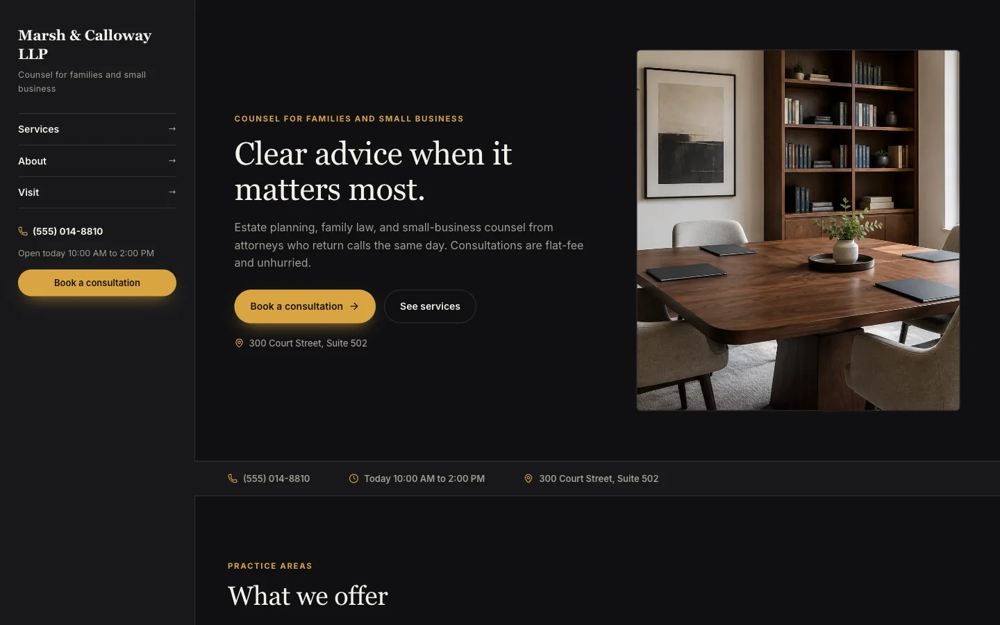 Law & professional website design with example business content