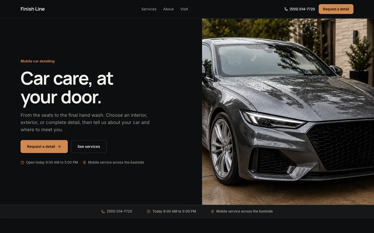 Working mobile car detailing template with example business content