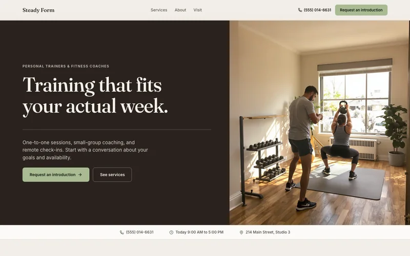 Personal trainer website template with example content