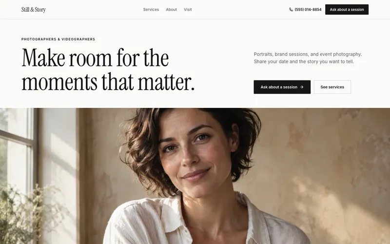 Photographer website template with example content