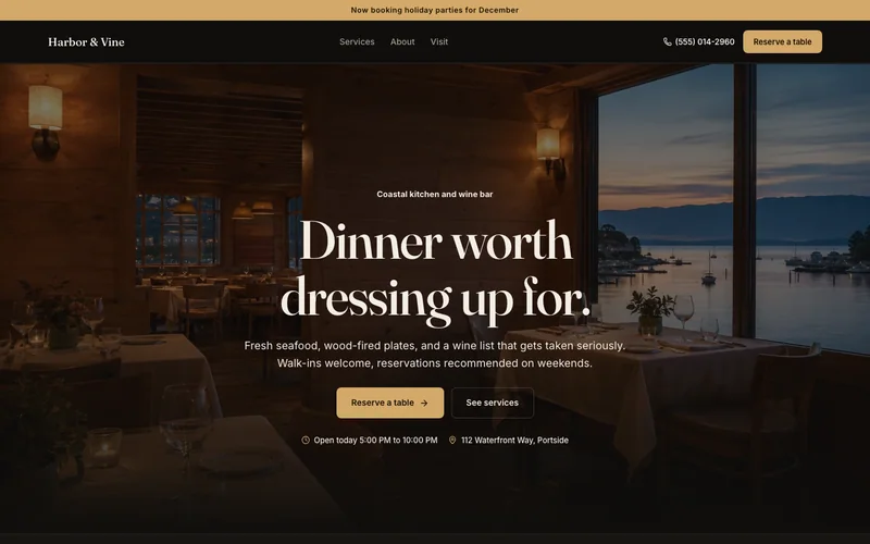 Restaurant website template with example content